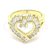 Anillo Multi Piedra 01.283.0017.09 Oro Laminado, Diseño de Corazón y Baguette, con Blanca Zirconia Cubica, Pulido, Tono Dorado (Size 9)