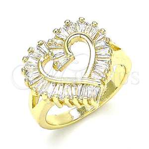 Anillo Multi Piedra 01.283.0017.09 Oro Laminado, Diseño de Corazón y Baguette, con Blanca Zirconia Cubica, Pulido, Tono Dorado (Size 9)