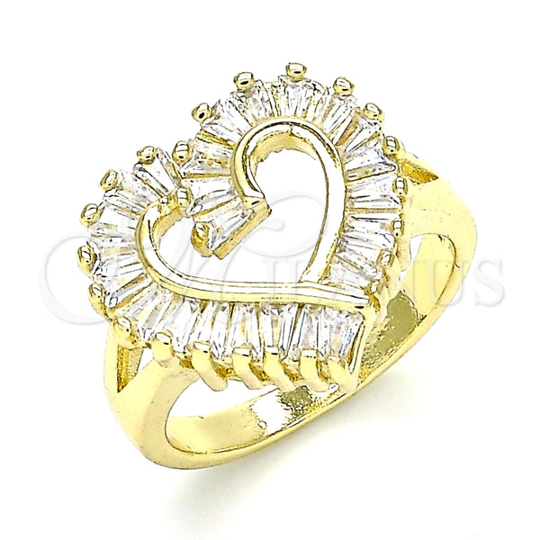 Anillo Multi Piedra 01.283.0017.09 Oro Laminado, Diseño de Corazón y Baguette, con Blanca Zirconia Cubica, Pulido, Tono Dorado (Size 9)
