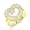 Anillo Multi Piedra 01.283.0017.09 Oro Laminado, Diseño de Corazón y Baguette, con Blanca Zirconia Cubica, Pulido, Tono Dorado (Size 9)