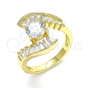 Anillo Multi Piedra 01.283.0018.08 Oro Laminado, Diseño de Baguette, con Blanca Zirconia Cubica, Pulido, Tono Dorado (Size 8)