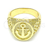 Anillo de Hombre 01.283.0023.10 Oro Laminado, Diseño de Ancla, Pulido, Tono Dorado (Size 10)