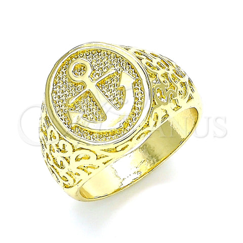 Anillo de Hombre 01.283.0023.10 Oro Laminado, Diseño de Ancla, Pulido, Tono Dorado (Size 10)