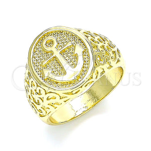 Anillo de Hombre 01.283.0023.11 Oro Laminado, Diseño de Ancla, Pulido, Tono Dorado (Size 11)