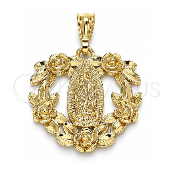 Dije Elegante 05.351.0108 Oro Laminado, Diseño de Guadalupe y Corazón, Pulido, Tono Dorado