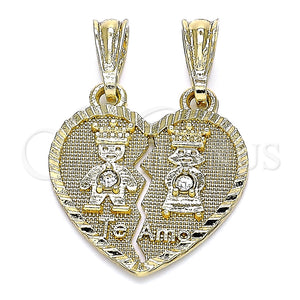 Dije Elegante 05.351.0109 Oro Laminado, Diseño de Niñita Pequeña y Niñito Pequeño, con Blanca Cristal, Pulido, Tono Dorado