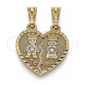 Dije Elegante 05.351.0109 Oro Laminado, Diseño de Niñita Pequeña y Niñito Pequeño, con Blanca Cristal, Pulido, Tono Dorado