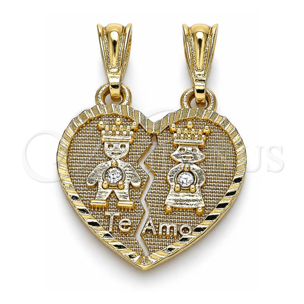 Dije Elegante 05.351.0109 Oro Laminado, Diseño de Niñita Pequeña y Niñito Pequeño, con Blanca Cristal, Pulido, Tono Dorado