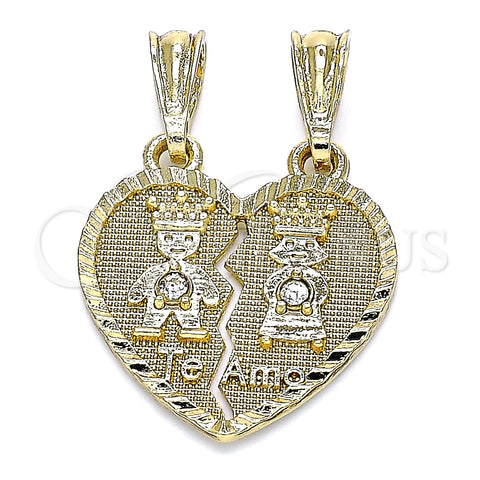 Dije Elegante 05.351.0109 Oro Laminado, Diseño de Niñita Pequeña y Niñito Pequeño, con Blanca Cristal, Pulido, Tono Dorado