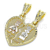 Dije Elegante 05.351.0109.1 Oro Laminado, Diseño de Niñita Pequeña y Niñito Pequeño, con Blanca Cristal, Pulido, Tres Tonos