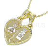 Dije Elegante 05.351.0109.1 Oro Laminado, Diseño de Niñita Pequeña y Niñito Pequeño, con Blanca Cristal, Pulido, Tres Tonos