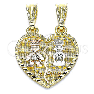 Dije Elegante 05.351.0109.1 Oro Laminado, Diseño de Niñita Pequeña y Niñito Pequeño, con Blanca Cristal, Pulido, Tres Tonos