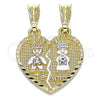 Dije Elegante 05.351.0109.1 Oro Laminado, Diseño de Niñita Pequeña y Niñito Pequeño, con Blanca Cristal, Pulido, Tres Tonos