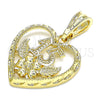 Dije Elegante 05.351.0110.1 Oro Laminado, Diseño de Corazón y Flor, Pulido, Tono Dorado