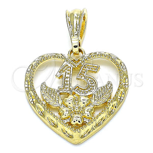 Dije Elegante 05.351.0110.1 Oro Laminado, Diseño de Corazón y Flor, Pulido, Tono Dorado
