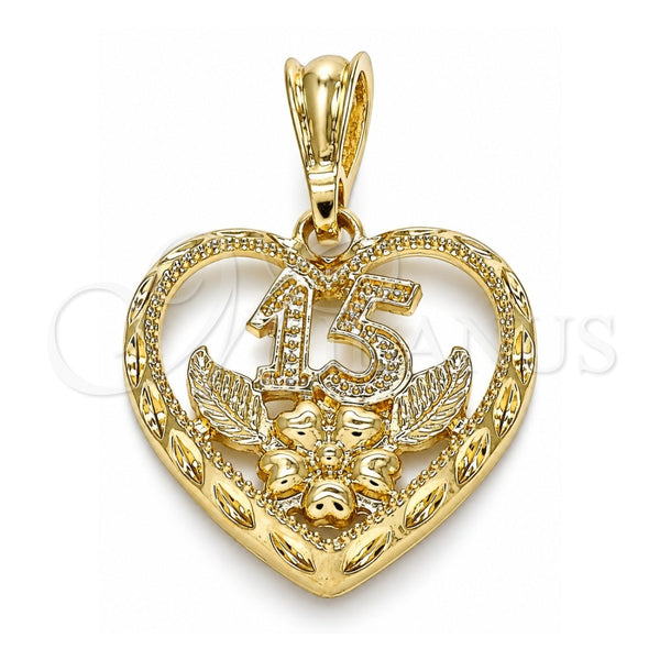 Dije Elegante 05.351.0110.1 Oro Laminado, Diseño de Corazón y Flor, Pulido, Tono Dorado