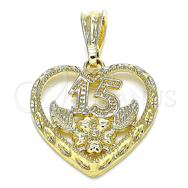 Dije Elegante 05.351.0110.1 Oro Laminado, Diseño de Corazón y Flor, Pulido, Tono Dorado