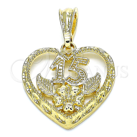 Dije Elegante 05.351.0110.1 Oro Laminado, Diseño de Corazón y Flor, Pulido, Tono Dorado