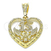 Dije Elegante 05.351.0110.1 Oro Laminado, Diseño de Corazón y Flor, Pulido, Tono Dorado