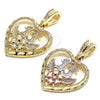 Dije Elegante 05.351.0110.1 Oro Laminado, Diseño de Corazón y Flor, Pulido, Tono Dorado