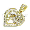 Dije Elegante 05.351.0111.1 Oro Laminado, Diseño de Flor y Mariposa, con Blanca Cristal, Pulido, Tono Dorado