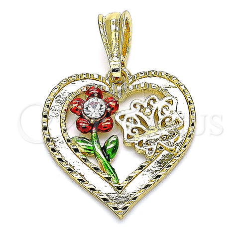 Dije Elegante 05.351.0111.2 Oro Laminado, Diseño de Flor y Mariposa, con Blanca Cristal, Pulido, Tres Tonos