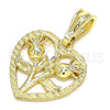 Dije Elegante 05.351.0112 Oro Laminado, Diseño de Corazón y Flor, Pulido, Tono Dorado