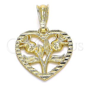 Dije Elegante 05.351.0112 Oro Laminado, Diseño de Corazón y Flor, Pulido, Tono Dorado