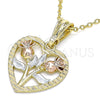 Dije Elegante 05.351.0112.1 Oro Laminado, Diseño de Corazón y Flor, Pulido, Tres Tonos