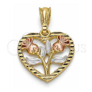 Dije Elegante 05.351.0112.1 Oro Laminado, Diseño de Corazón y Flor, Pulido, Tres Tonos
