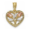 Dije Elegante 05.351.0112.1 Oro Laminado, Diseño de Corazón y Flor, Pulido, Tres Tonos