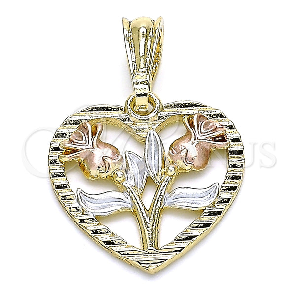 Dije Elegante 05.351.0112.1 Oro Laminado, Diseño de Corazón y Flor, Pulido, Tres Tonos