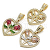 Dije Elegante 05.351.0112.1 Oro Laminado, Diseño de Corazón y Flor, Pulido, Tres Tonos
