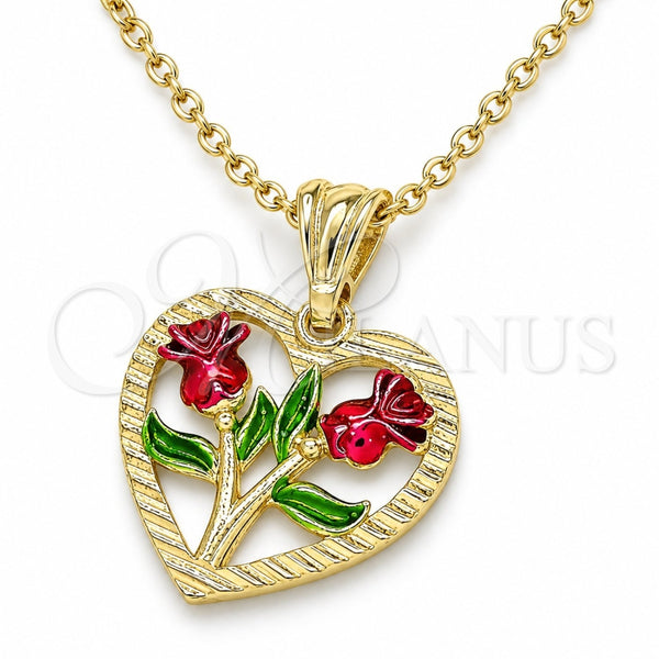 Dije Elegante 05.351.0112.2 Oro Laminado, Diseño de Corazón y Flor, Pulido, Tres Tonos