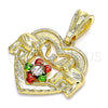 Dije Elegante 05.351.0116 Oro Laminado, Diseño de Corazón y Elefante, con Cristal Blanca, Pulido, Tres Tonos