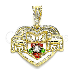 Dije Elegante 05.351.0116 Oro Laminado, Diseño de Corazón y Elefante, con Blanca Cristal, Pulido, Tres Tonos