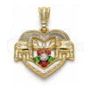 Dije Elegante 05.351.0116 Oro Laminado, Diseño de Corazón y Elefante, con Cristal Blanca, Pulido, Tres Tonos
