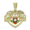 Dije Elegante 05.351.0116 Oro Laminado, Diseño de Corazón y Elefante, con Blanca Cristal, Pulido, Tres Tonos