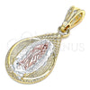 Dije Religioso 05.351.0120 Oro Laminado, Diseño de Gota y Guadalupe, Pulido, Tres Tonos