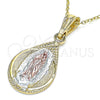 Dije Religioso 05.351.0120 Oro Laminado, Diseño de Gota y Guadalupe, Pulido, Tres Tonos