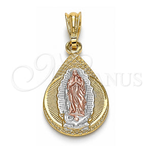 Dije Religioso 05.351.0120 Oro Laminado, Diseño de Gota y Guadalupe, Pulido, Tres Tonos