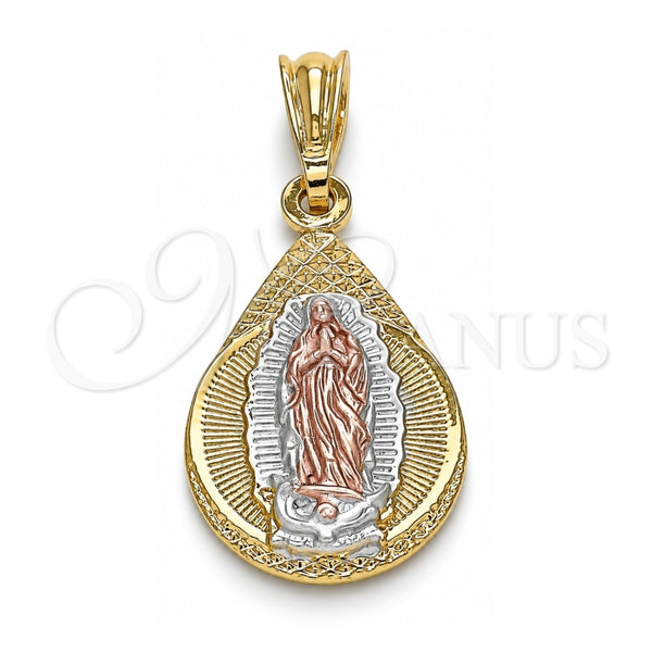 Dije Religioso 05.351.0120 Oro Laminado, Diseño de Gota y Guadalupe, Pulido, Tres Tonos