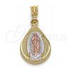 Dije Religioso 05.351.0120 Oro Laminado, Diseño de Gota y Guadalupe, Pulido, Tres Tonos