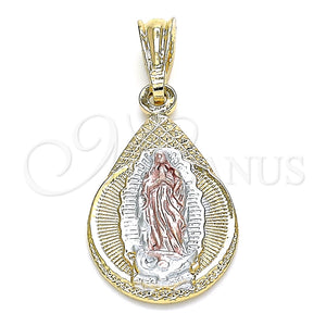 Dije Religioso 05.351.0120 Oro Laminado, Diseño de Gota y Guadalupe, Pulido, Tres Tonos
