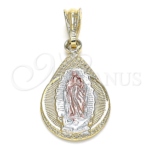 Dije Religioso 05.351.0120 Oro Laminado, Diseño de Gota y Guadalupe, Pulido, Tres Tonos