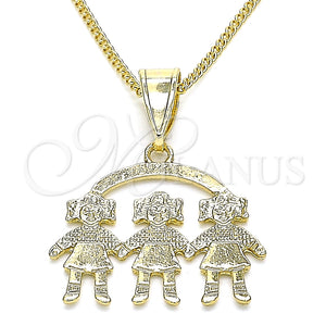 Collares con Dije 04.351.0008.20 Oro Laminado, Diseño de Niñita Pequeña, Pulido, Tono Dorado (01 MM Thickness, 20 Inches Length)