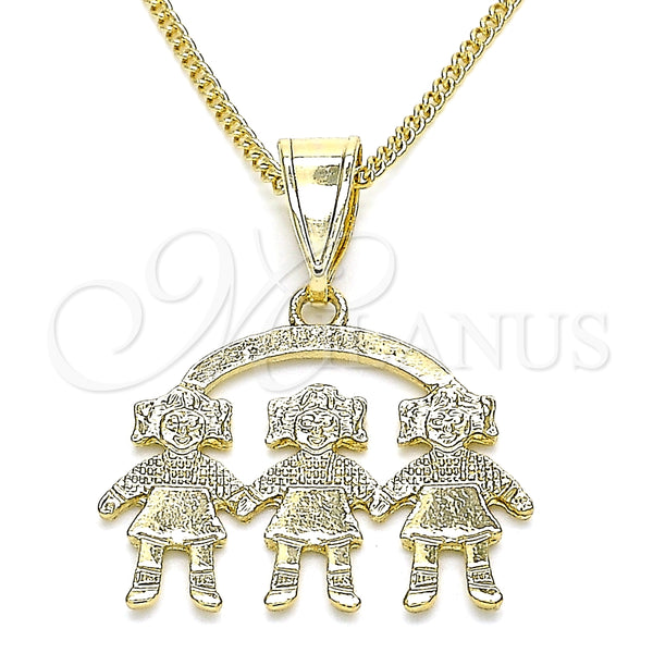 Collares con Dije 04.351.0008.20 Oro Laminado, Diseño de Niñita Pequeña, Pulido, Tono Dorado (01 MM Thickness, 20 Inches Length)