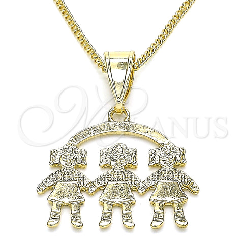 Collares con Dije 04.351.0008.20 Oro Laminado, Diseño de Niñita Pequeña, Pulido, Tono Dorado (01 MM Thickness, 20 Inches Length)