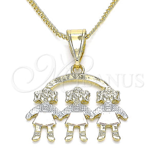 Collares con Dije 04.351.0008.1.20 Oro Laminado, Diseño de Niñita Pequeña, Pulido, Tres Tonos (01 MM Thickness, 20 Inches Length)