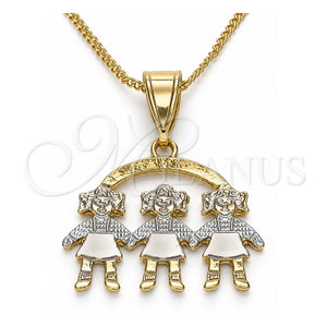 Collares con Dije 04.351.0008.1.20 Oro Laminado, Diseño de Niñita Pequeña, Pulido, Tres Tonos (Grosor 01 MM, 20 Pulgadas de Largo)